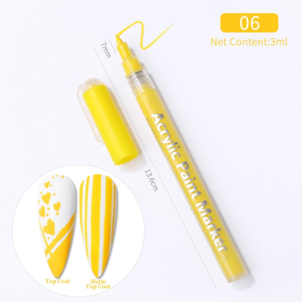 Nail Art Pen Akryyli Nail Pen Kynsimaali, DIY Nail Art Pen Valkoinen Yellow