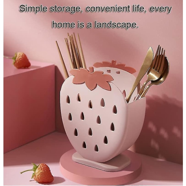 Yaju Organizer Køkkenredskabsholder Udstyr Opbevaringskurv Plast Strawberry Openwork Design Spisepinde Bur Spisepinde Rørafløb