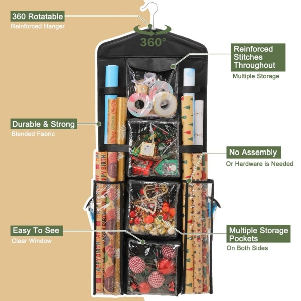 Gavepose Organizer Emballasjepapir Oppbevaringsholder SVART black