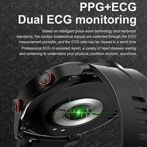 Icke-invasivt blodsockertest Smart Watch, Full Touch Health Tracker- watch med blodtryck, blodsyrespårning, sömnövervakning Black leather