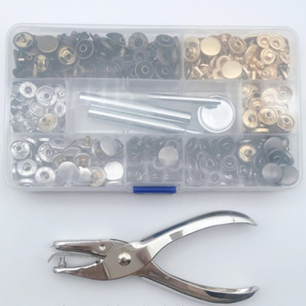 120 st 12,5 mm metallknappar och läder med snäppfästen