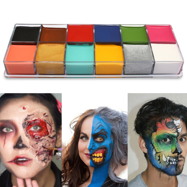 12 farver Ansigt Kropsmaling Kunst Ikke-giftig sikker oliemaling Halloween Party Fancy