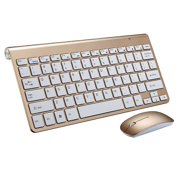 Mini Langaton Näppäimistö ja Hiiri Set Mute Key Caps Multimedia Näppäimistö PC:lle Kannettavalle Gold