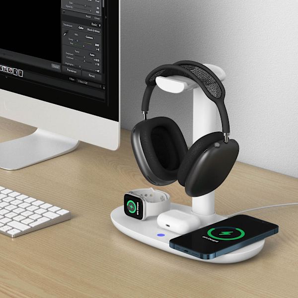 Fire-i-en Henger Trådløs Lader Hurtiglading Mobiltelefonholder For Airpods Max Hodetelefoner Og Klokkesett