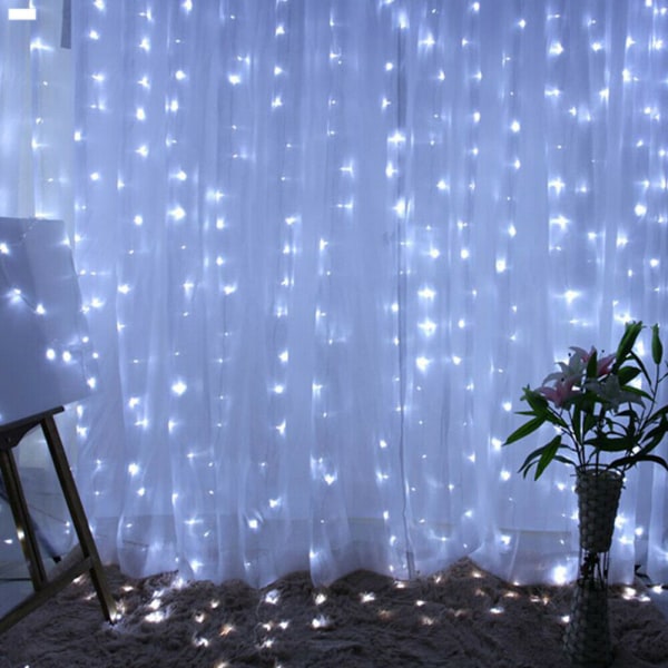 3Mx3M LED Gardin Fairy String Lights In/Outdoor Fönster Dekor white 3*3m 300 lights
