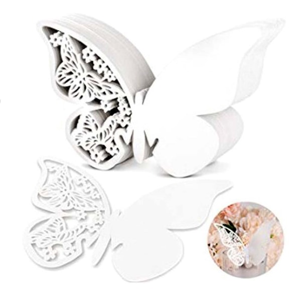 100 st Butterfly vinglas kort för bröllop vinglas dekor White 100PCS