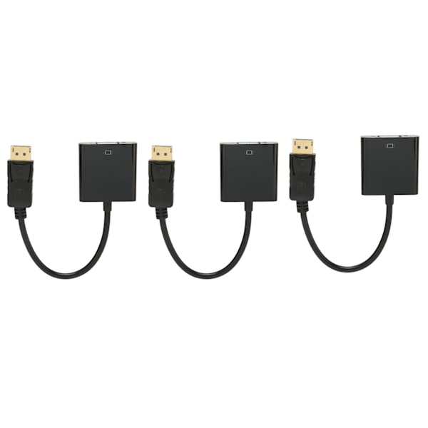 3 st DP till VGA Adapter 1920x1080 FHD 60Hz Guldpläterad Kompakt Design DisplayPort till VGA Adapter för Laptop Desktop