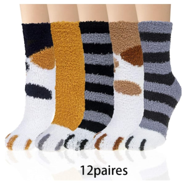 12 par Anti-Slip Fluffy Animal Socks med Gummi Home Warm