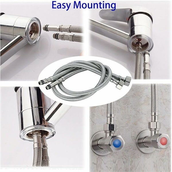 2-pakning rustfrie stålomspunnet fleksible slanger for kjøkken/vask blandebatteri monobloc 1/2 tilkobling 600mm lang