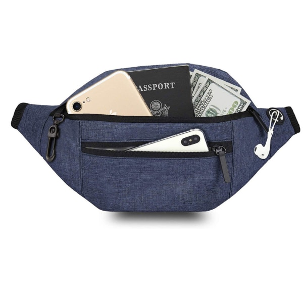 Fanny Pack naisille miehille ，säädettävällä hihnalla retkeilyyn navy blue