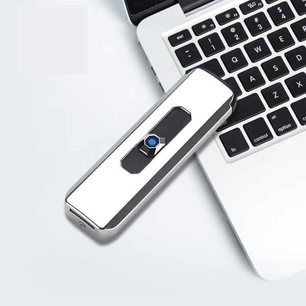 USB uppladdningsbar dubbelsidig tändare Bärbar peksensor vindtät tändare Silver
