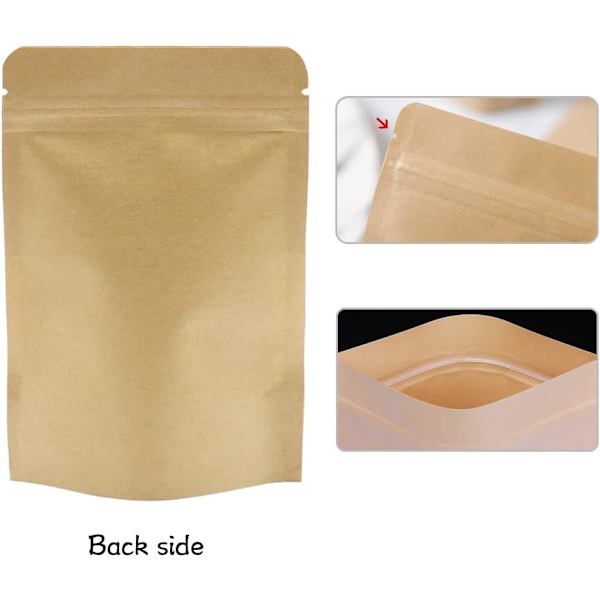 Pakke med 100 stk Papirposer til Slik 10x15cm Genlukningsbar Stativ Kraft