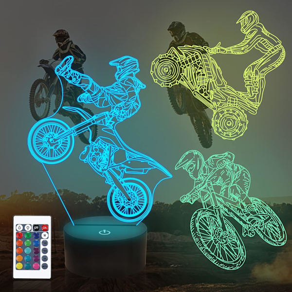 Moottoripyörälahjat, 3D Illuusio Motocross Yövalo lapsille