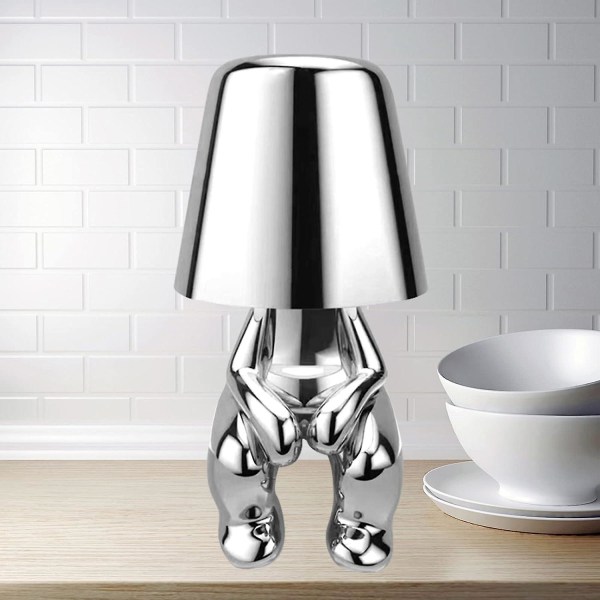 Sengelampe med berøringskontroll, Guld Thinker Lampe Skrivebordslampe Trådløs Oppladbar Bærbar Dekorativ Nattlampe Med USB-lading silver Sitting style 8904