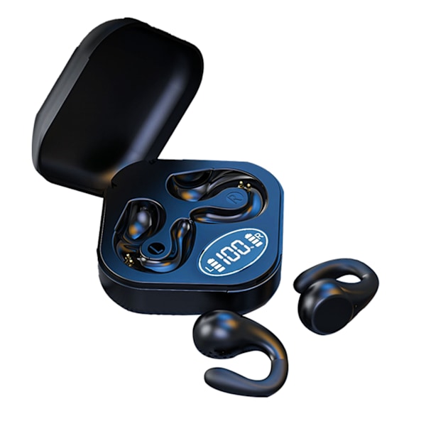Korvaklipsi Bluetooth-kuulokkeet HiFi-äänellä Avokorvaiset langattomat kuulokkeet virranäytöllä urheiluun juoksuun, musta