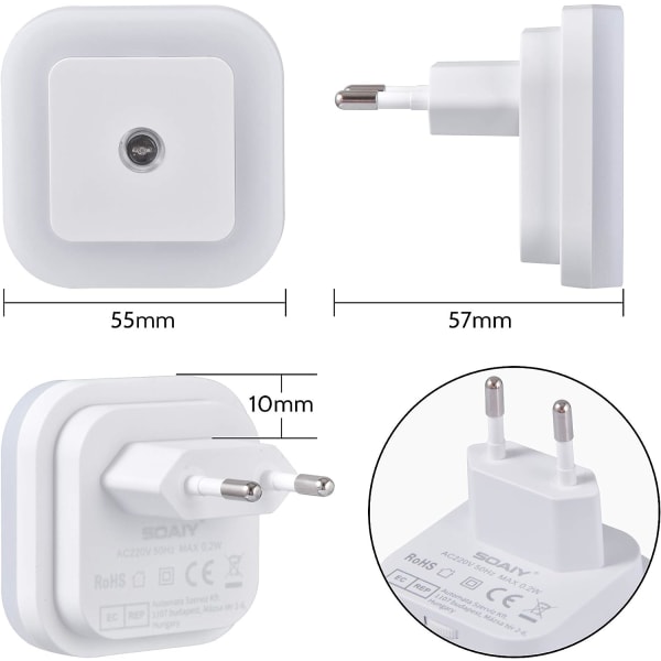 Sensor nattelys, dæmpbar, stikkontakt | Varmt hvid 2-pack