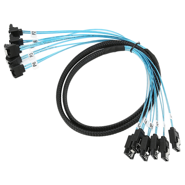 Mini SAS-kabel 6 SATA til 6 SATA Rett Buet Kabel 6Gbps Anti-interferens Dobbel Gruppe Skjerming SATA-kabel for SSD 1m / 3.3ft