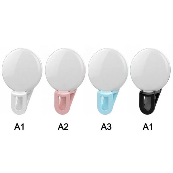 Bärbar Selfie Flash LED Clip-on Selfie Light för natten svart 57*40*27mm white