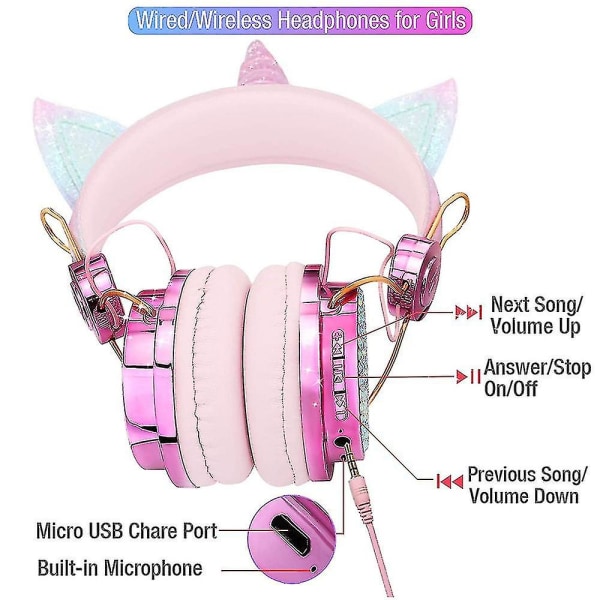 Trådløse børnehovedtelefoner Unicorn-hovedtelefoner med justerbart hovedbånd (rosenguld)