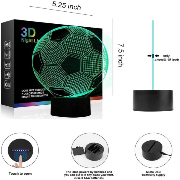 3D LED Natlys USB Bordlampe Fodbold Home Decor