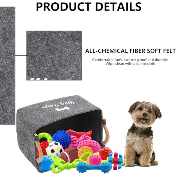 Hundleksaksförvaringslåda i filt, rektangulär 38X25X18cm