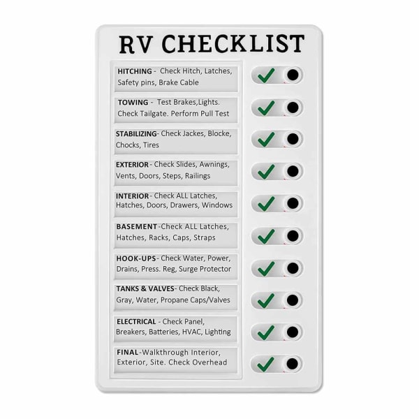 Bärbar återanvändbar checklista varje dag med skjutreglage för kontroll RV CHECKLIST