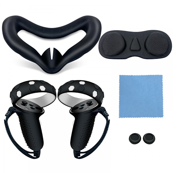 Tilbehørssæt til Oculus Quest 2, Oculus/Meta Quest 2 VR Headset silikone maske, med beskyttende cover (sort)