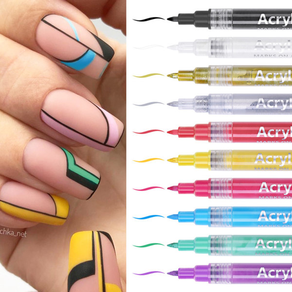 Nail Art Pen Akryl Negle Pen Neglemaling, DIY Nail Art Pen Hvid Gold