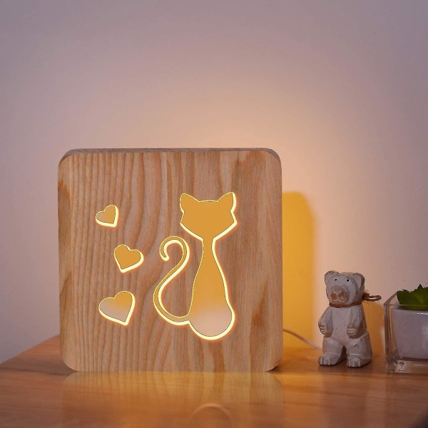 Cat Puinen Lamppu Novelty Night Light 3D Illusion Lamppu Lapsille, Lapsille Koristelamppu USB Power Makuuhuoneen sisustus