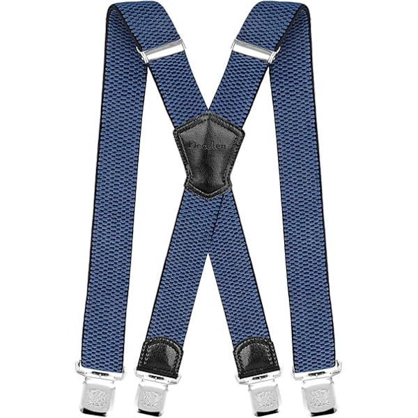 Herre-suspenders med ekstra sterke metallklips Brede 4 cm Heavy Duty suspenders One Size Passer alle menn og kvinner Justerbar og elastisk X-form (blå)