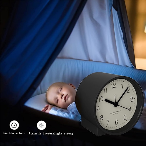 Batteridriven väckarklocka Tyst, inte tickande, A Black
