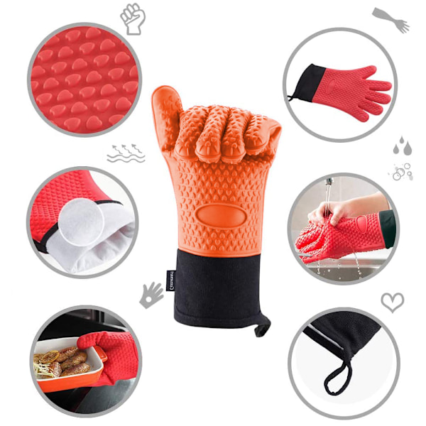 Värmebeständiga matlagningshandskar Silikon grillhandskar, orange