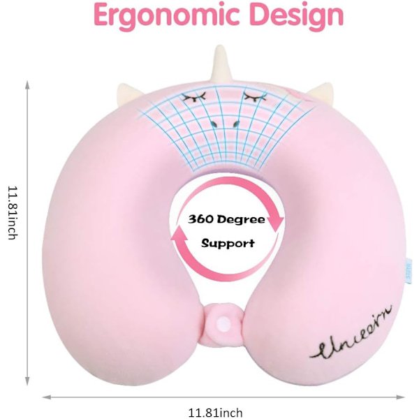 Barn nakkekudde for reiser, Unicorn toddler bilkudde, U-formet