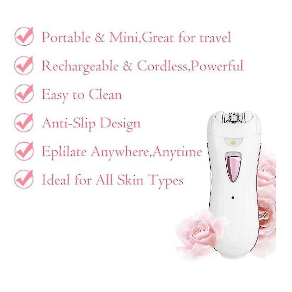 Epilator til kvinder, epilator Kvinder Ansigtshårfjerner Mini trådløs Opladbar til Bikini Zone Dame Skæg Ansigt Intimområde (wh