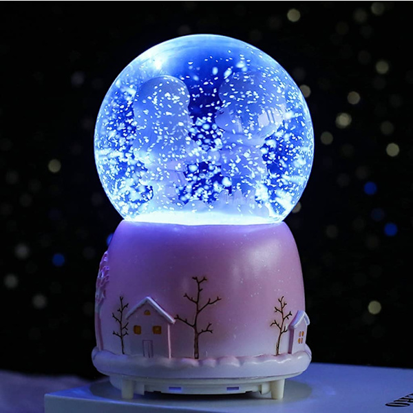 Kreativt färgat ljus flytande snövit månsken par glas kristallkula speldosa Qixi födelsedagspresent (storlek: 15 * 10cm)