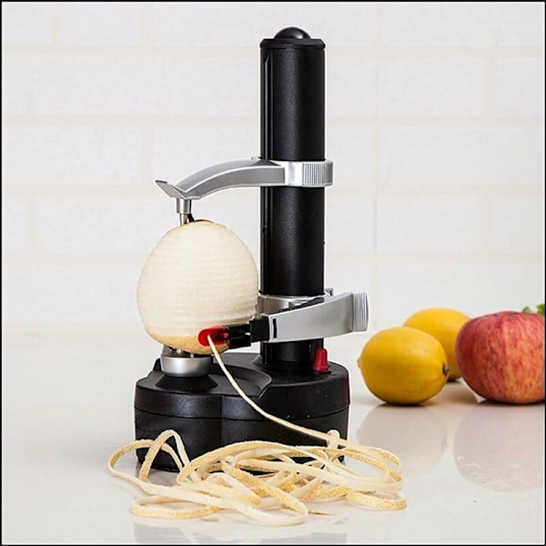 Frugt- og grøntsagsskræller - Rustfrit stål - Elektrisk skræller - Æbleskræller - Kartoffelskærer - Automatisk skræller (Sort)