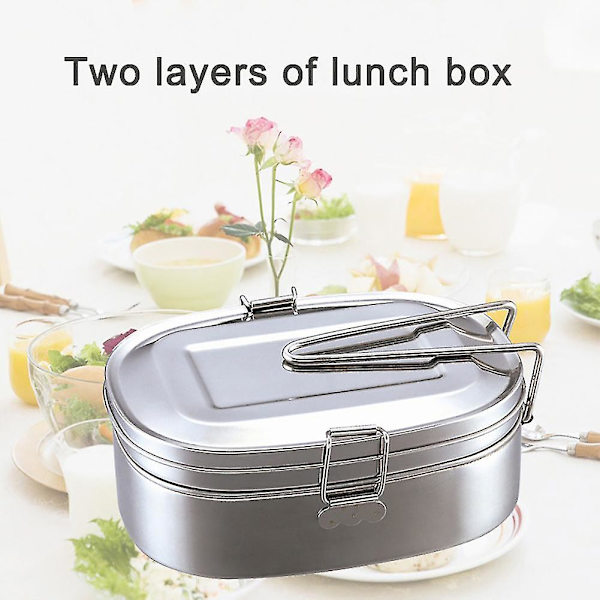 Dobbellags Bento Lunsjboks Student Matbeholder i Rustfritt Stål Extra Large