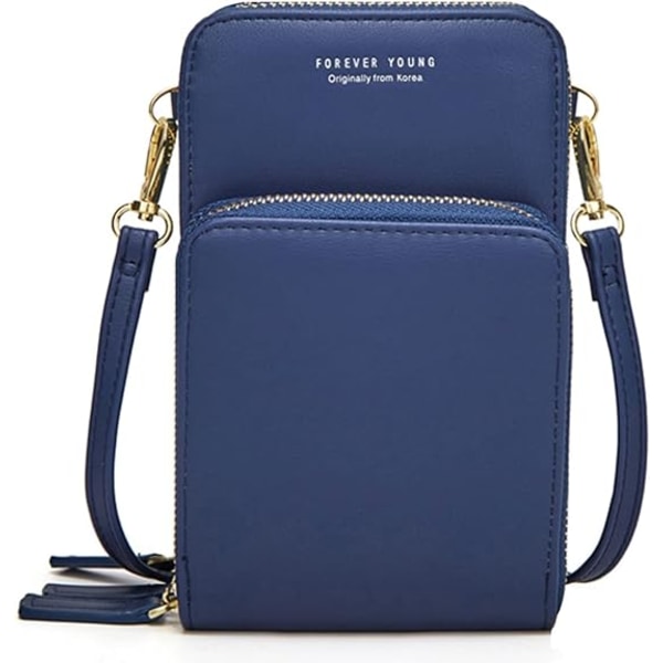 Bao blå liten Crossbody-veske Dame Mobiltelefon Lommebok Pouch wit