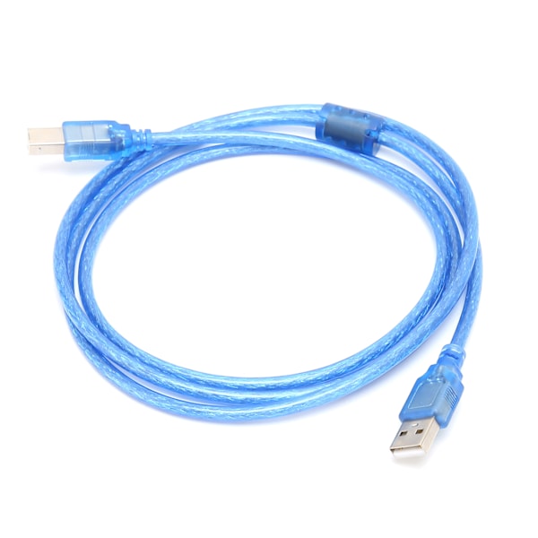 USB-datakaapeli A-uros - B-uros, läpinäkyvä sininen, nelikulmainen portti, tulostinliitäntäjohto, 5 metriä
