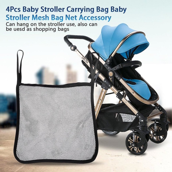 4 st Baby , Polyester Hängande Barnvagn Mesh Väskor Organizer 11,8"x11,8" (svart)