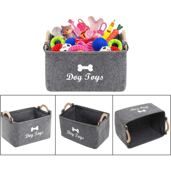 Hundleksaksförvaringslåda i filt, rektangulär 38X25X18cm