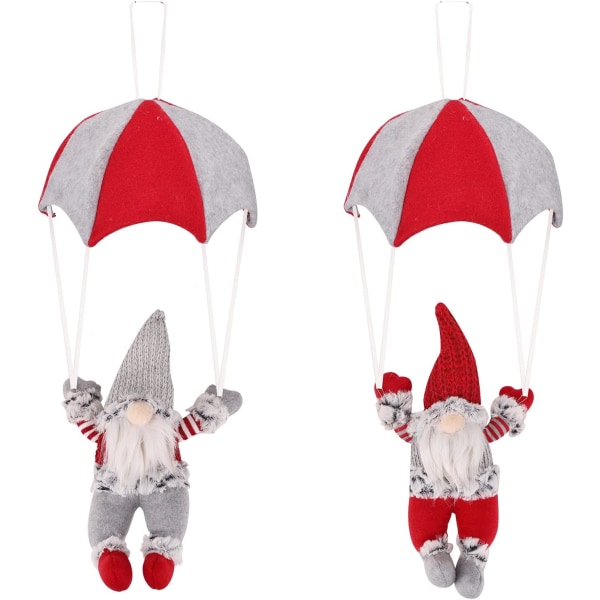 2 handgjorda jultomtar, svensk plysch jultomte med fallskärmsdekoration