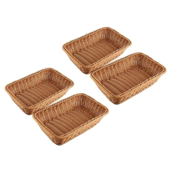 4 stk rektangulær kurv for bord eller benkdisplay for brød, frukt og grønnsaker flettet kurv