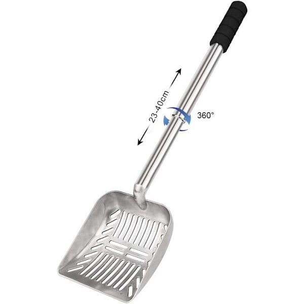 Kattesandsskovl, non-stick kattesandsskovl, rustfrit stål, justerbar, hul skovl med holdbart langt håndtag til at sigte og rengøre kattesand
