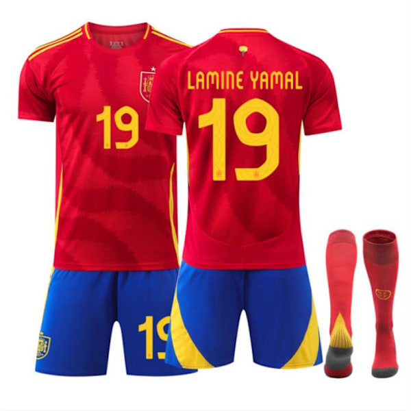 2024 UEFA EM Barn Fotballdraktsett Spania Hjemme Nr.19 LAMINE YAMAL D 28 (150-160Cm)