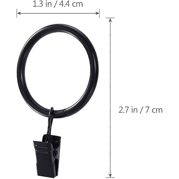 20 stk gardinringe i rustfrit stål med metal gardinclips krogclips (sort)