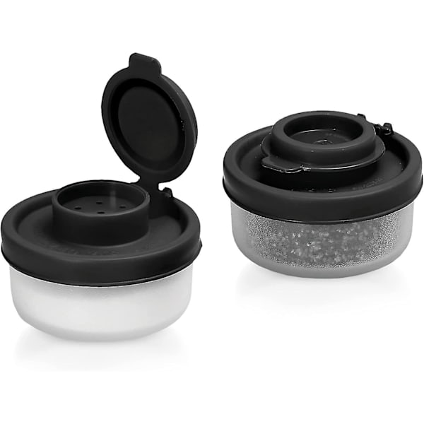 Små salt- og peberbøsser til rejser, camping og to-go-låsbar-40g, pakke med 2 små sorte black Small