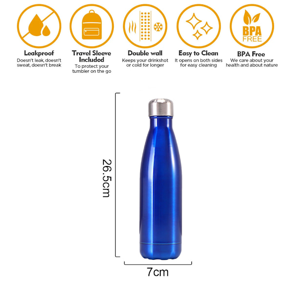 1 stk 304 Isolerte Kaldkopp Sportkopp Bilkopp 500ml Ocean blue