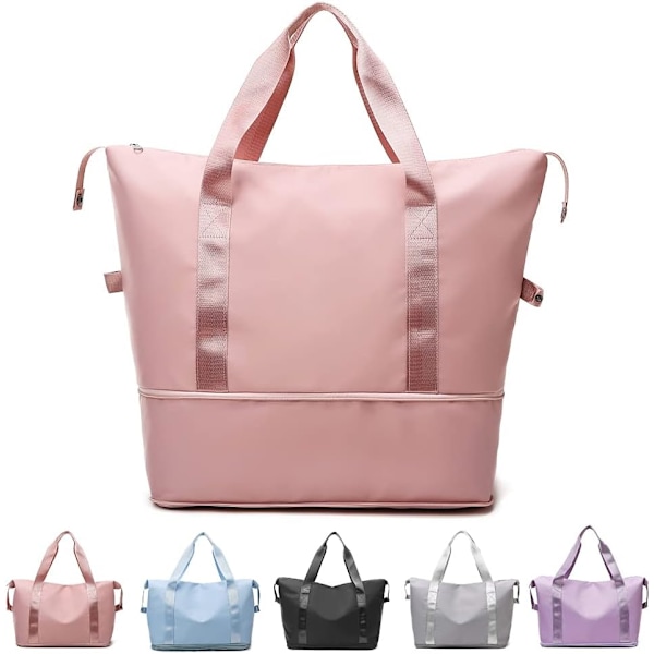 Travel Duffel Bag Håndtaske Sport Gym Taske med Tør Våd Separeret Vandtæt Stor Gym Bag Overnight Bag til Rejsesport (Lys Pink)