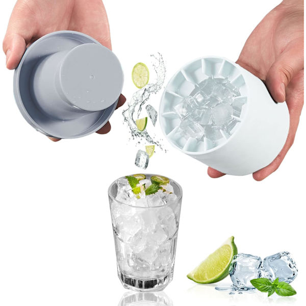 Silikoniskubformar, iskubsbricka med lock, ismaskinsglass silikonishink, lättlöslig iskubsmaskin av presstyp (vit, 3,3x3,5x3,1 tum)